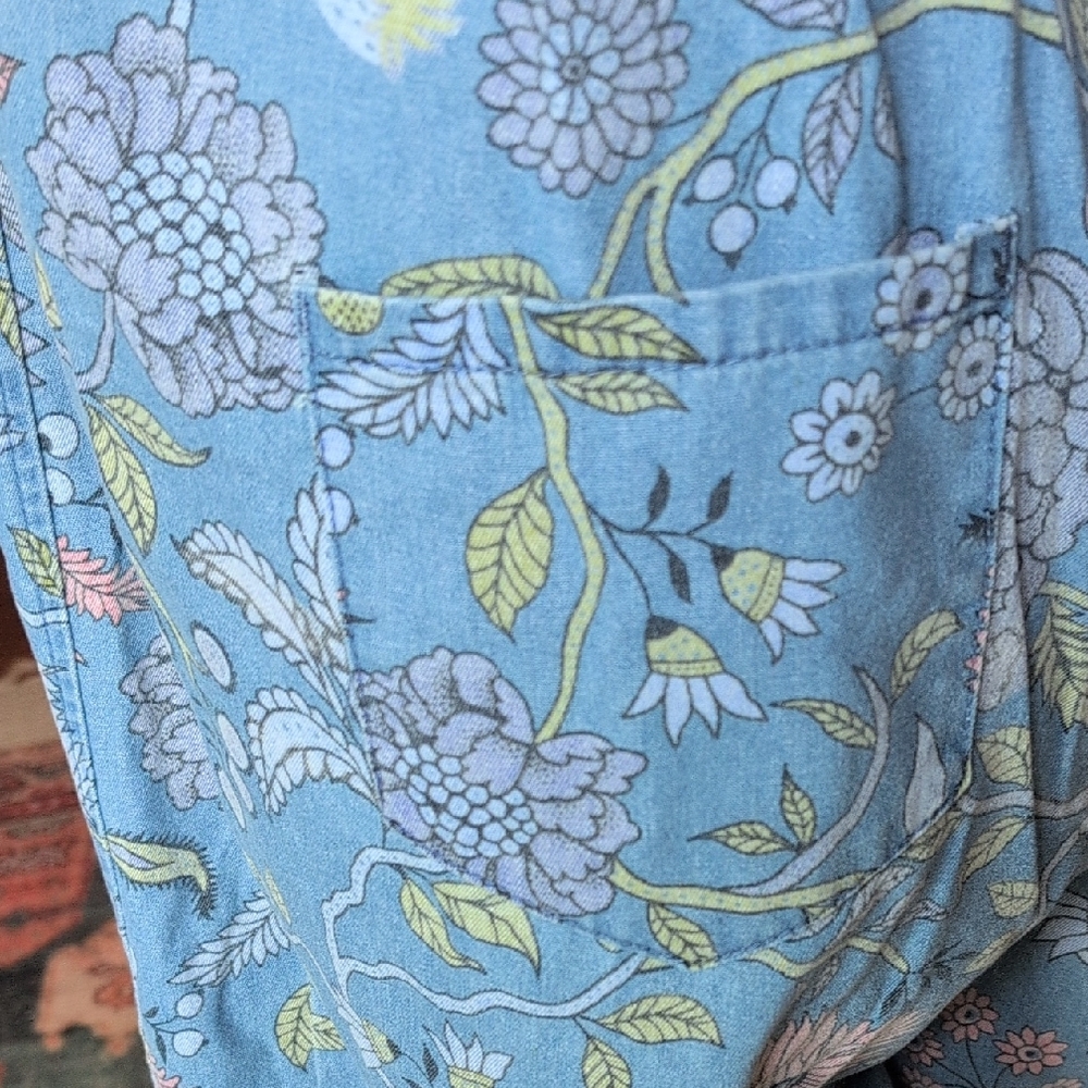easel Blue Floral Denim Overalls Jumpsuit - Picture 10 of 12